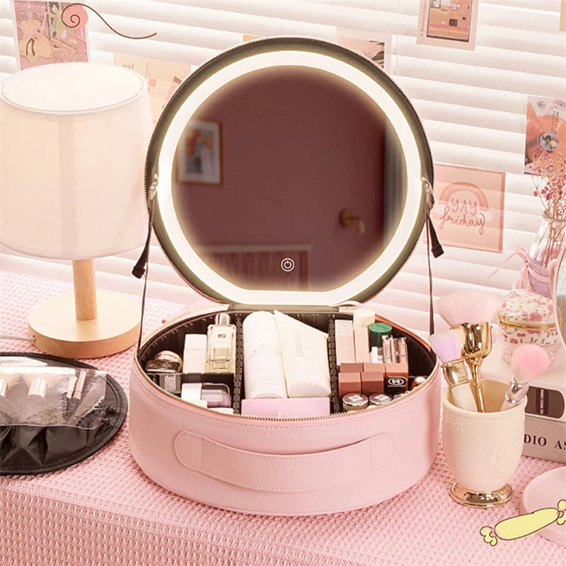 Round LED Mirror Makeup Case