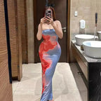 Printed Strapless Slit Dress