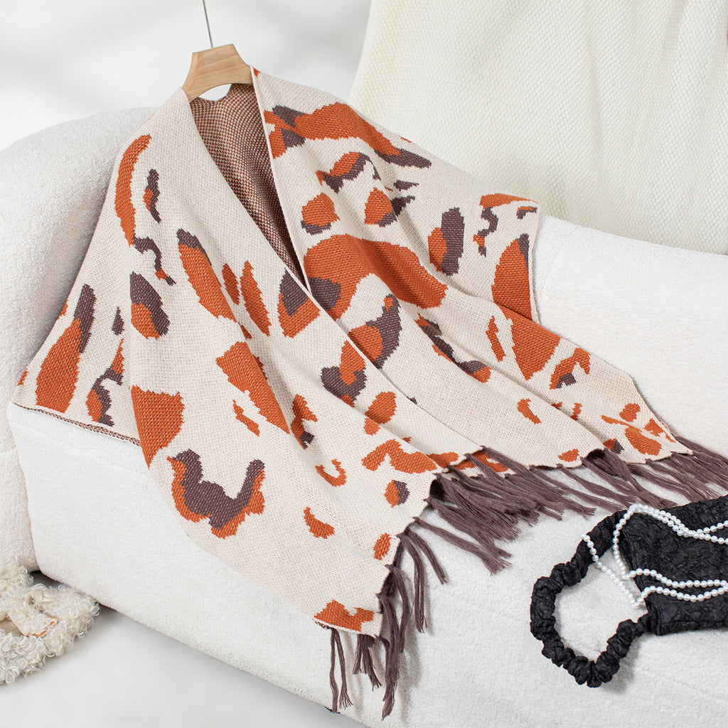 Leopard-Print Tassel Cape