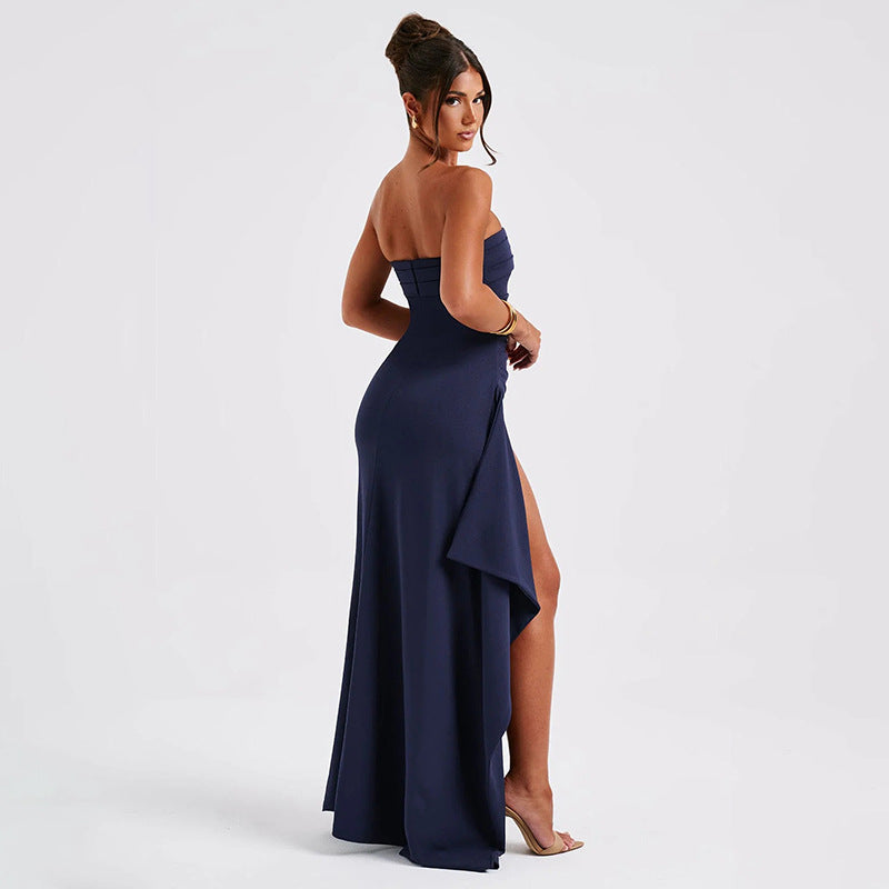 Strapless Pleated Maxi Dress