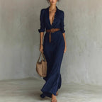 Belted Asymmetric Pleated Dress