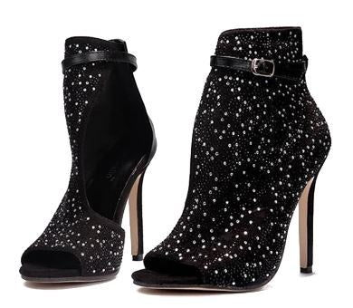 Rhinestone Peep-Toe Heels