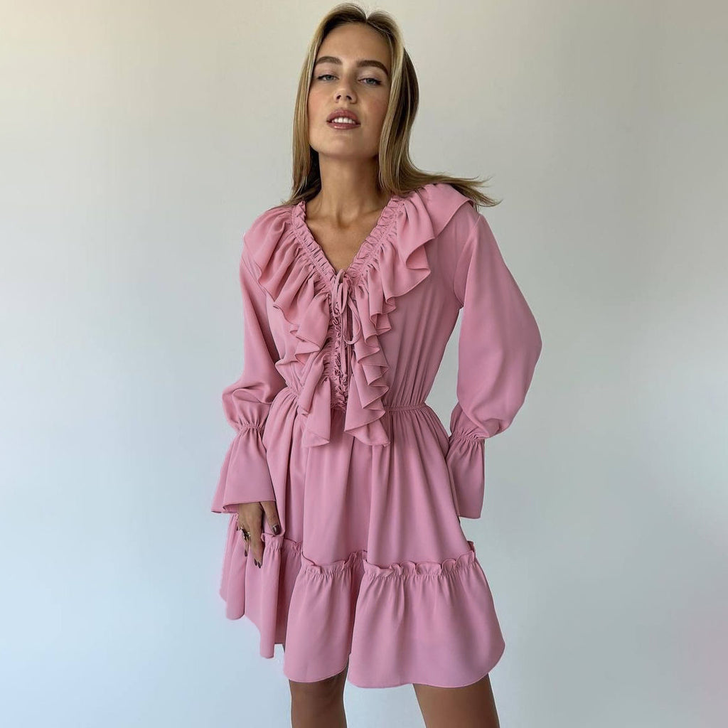 V-Neck Ruffle Mini Dress
