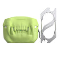 Fluorescent green teeth-design earbud case cover shown with its included pendant.