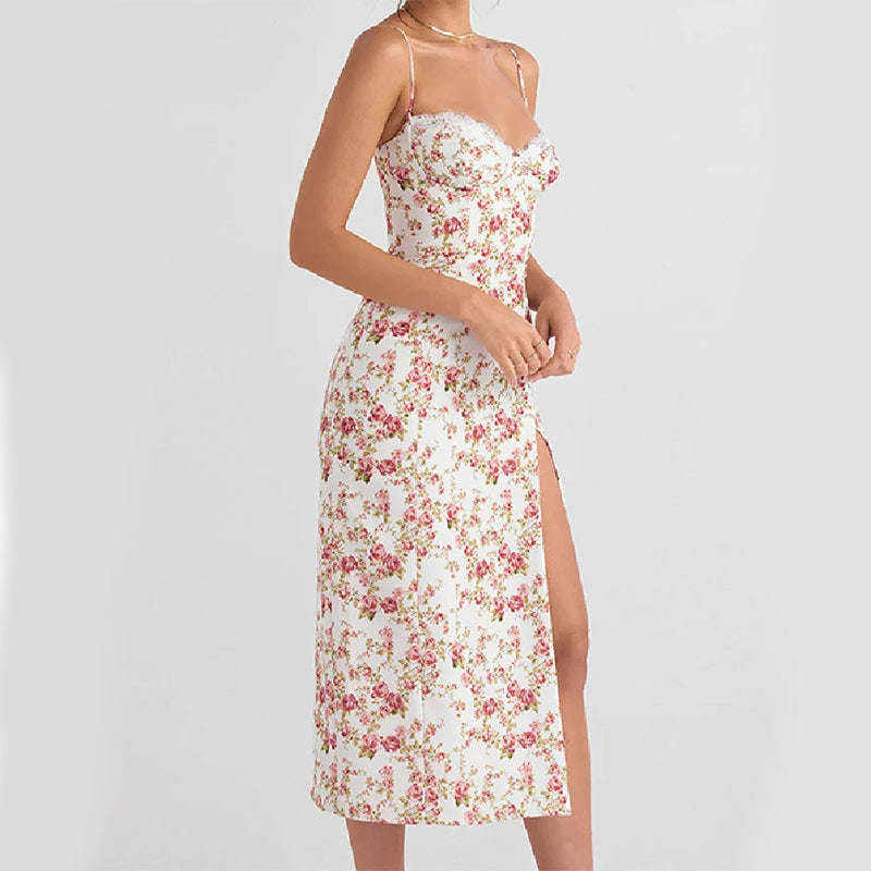 Lace-Detail Slit Maxi Dress