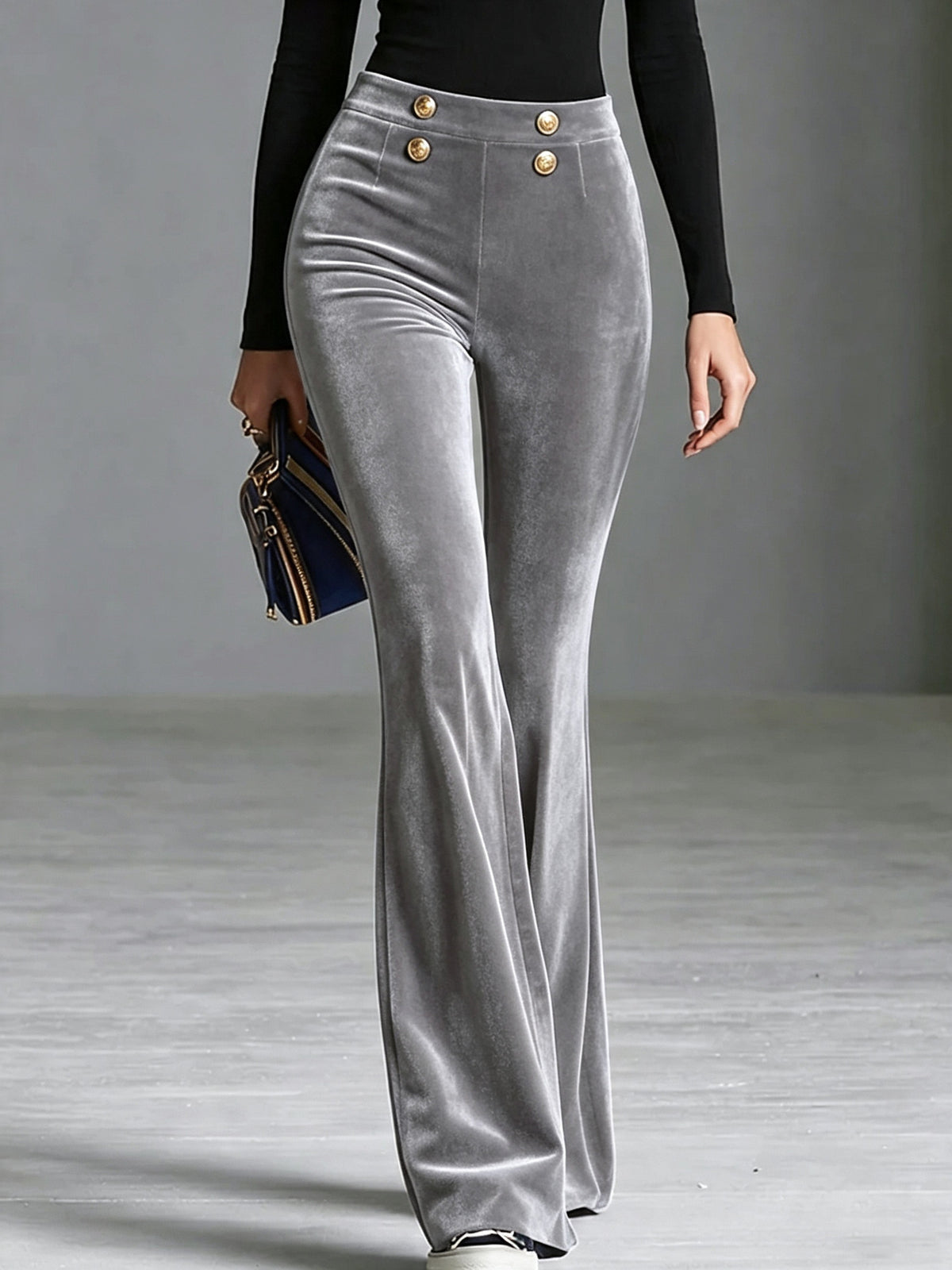 High-Waist Velvet Flare Trousers