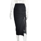 High-Waist Pleated Slit Skirt