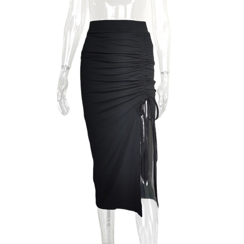 High-Waist Pleated Slit Skirt