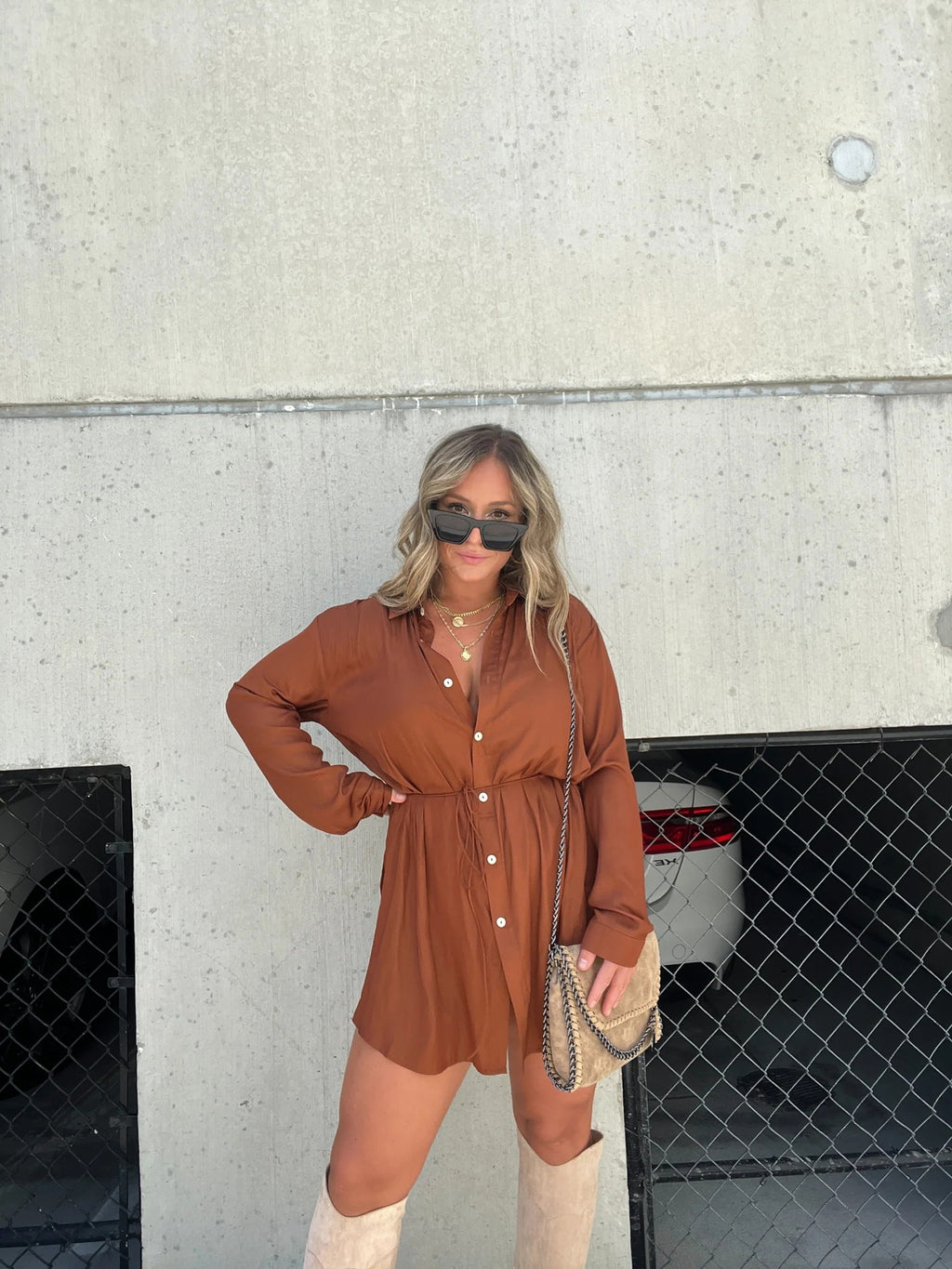 Button-Front Long-Sleeve Romper