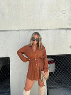 Button-Front Long-Sleeve Romper