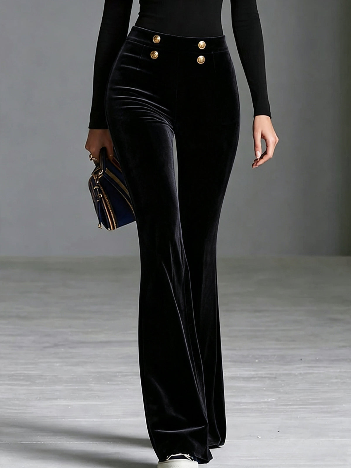 High-Waist Velvet Flare Trousers