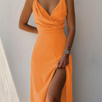 V-Neck Slit Midi Dress