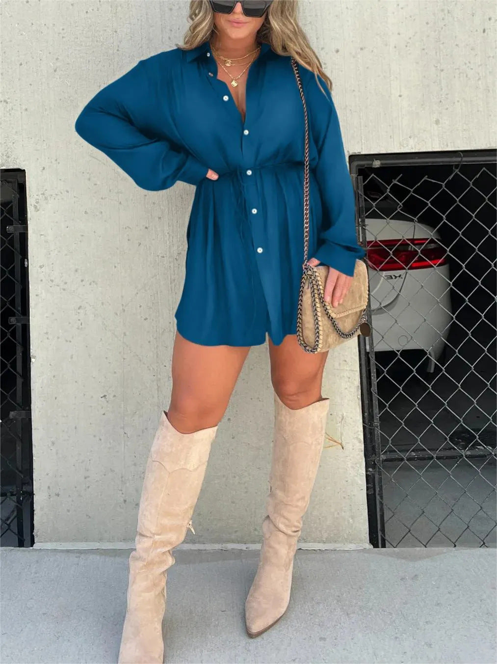 Button-Front Long-Sleeve Romper