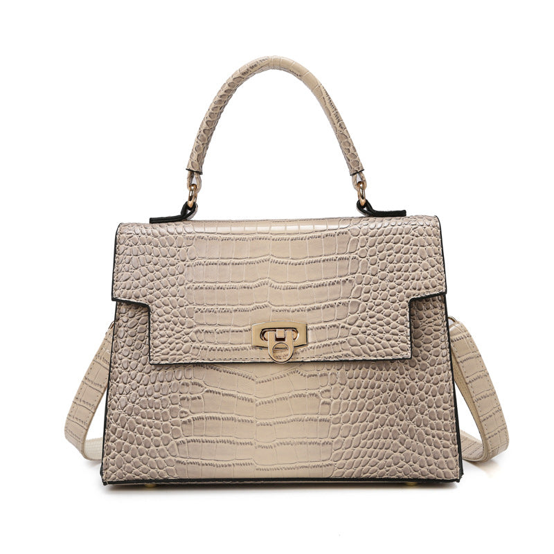 Crocodile-Effect PU Tote — Khaki