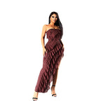Strapless Fringe Slit Dress