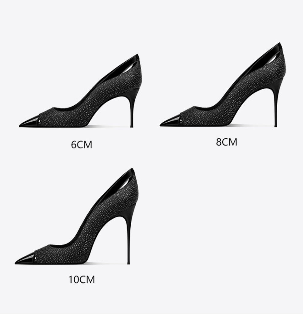 Black Patchwork Pointed-Toe Heels