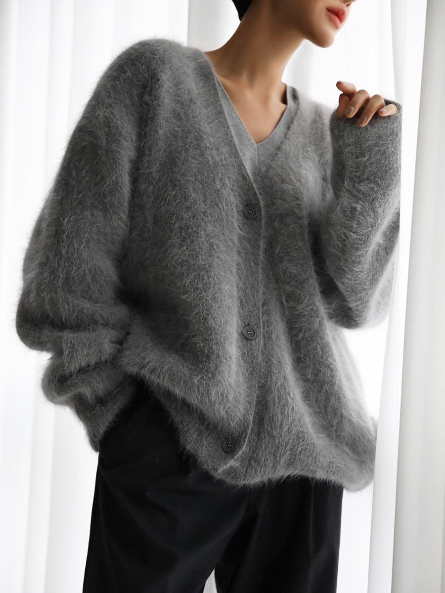 Relaxed V-Neck Button Cardigan