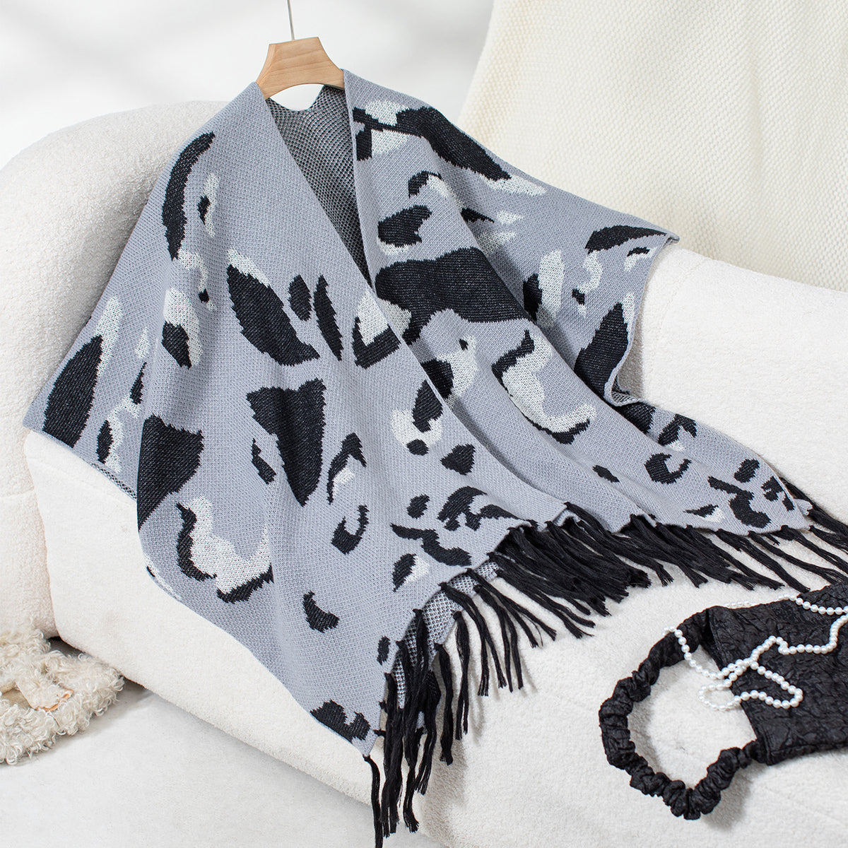 Leopard-Print Tassel Cape