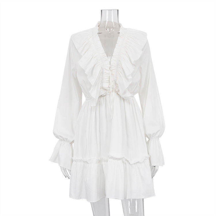 V-Neck Ruffle Mini Dress