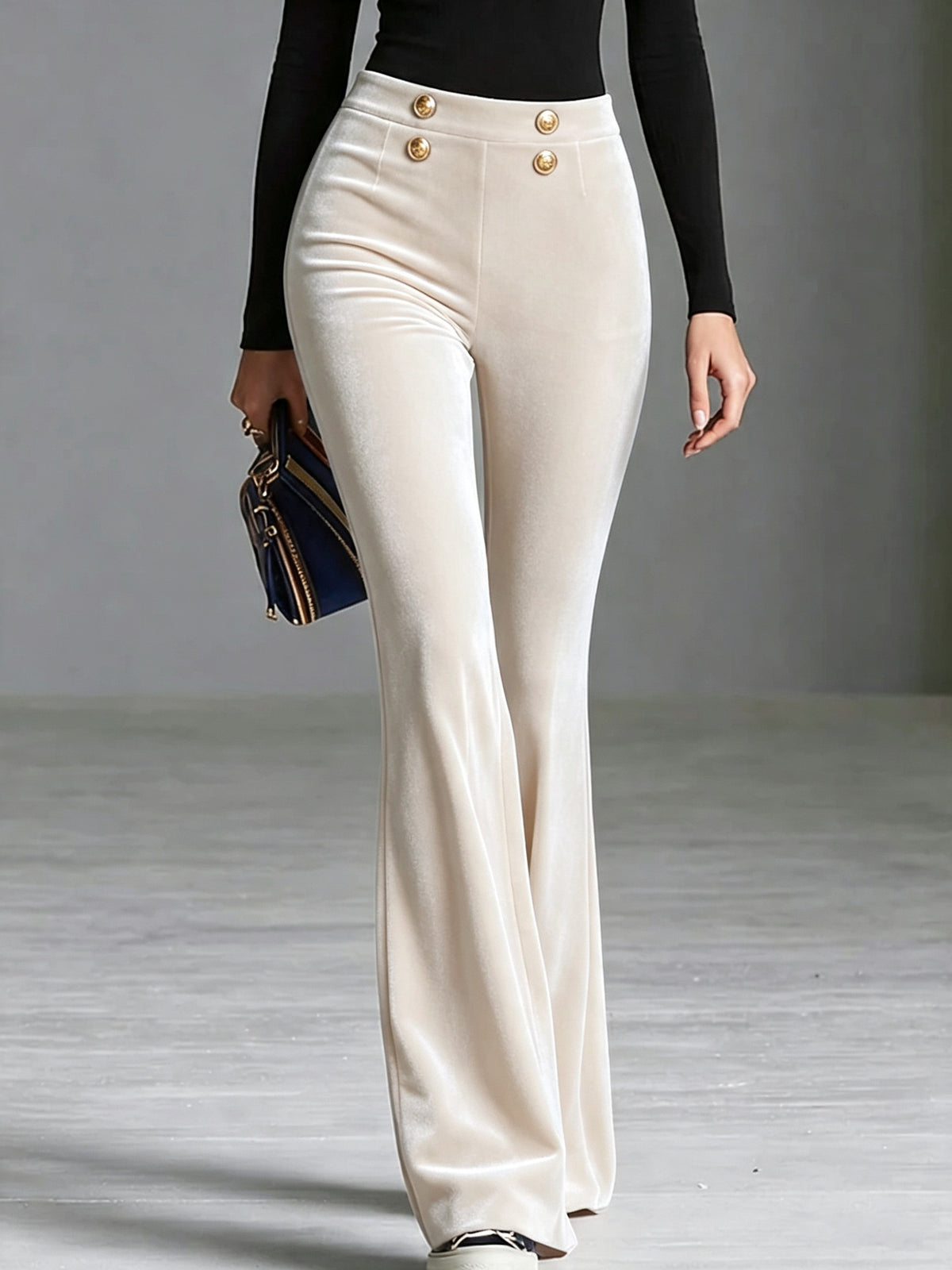 High-Waist Velvet Flare Trousers