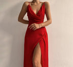V-Neck Slit Midi Dress