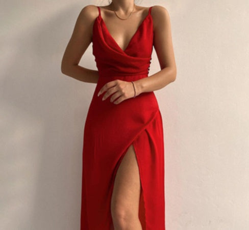 V-Neck Slit Midi Dress