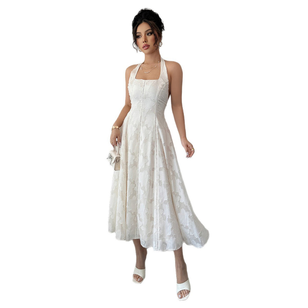 White Halter A-Line Dress