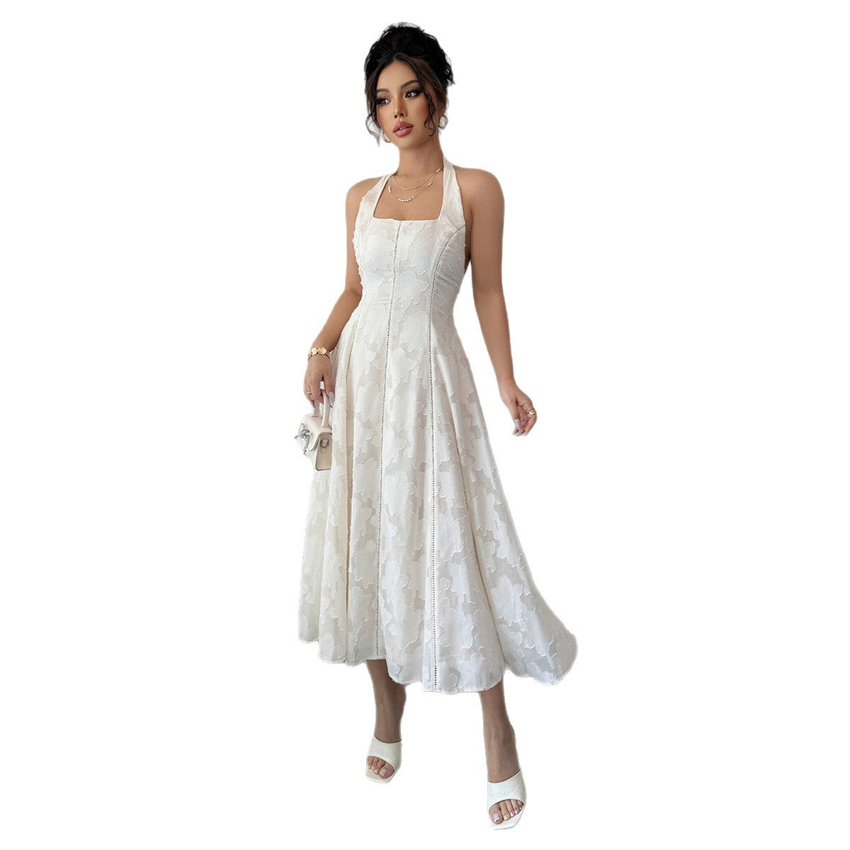 White Halter A-Line Dress