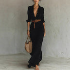 Belted Asymmetric Pleated Dress