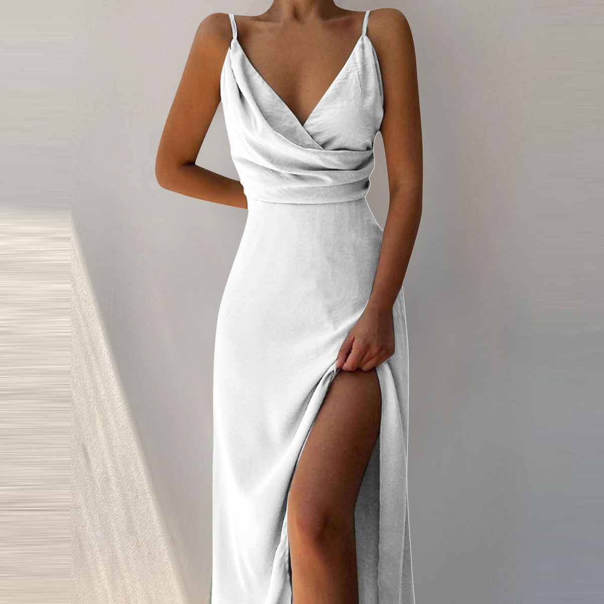V-Neck Slit Midi Dress