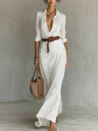 Belted Asymmetric Pleated Dress