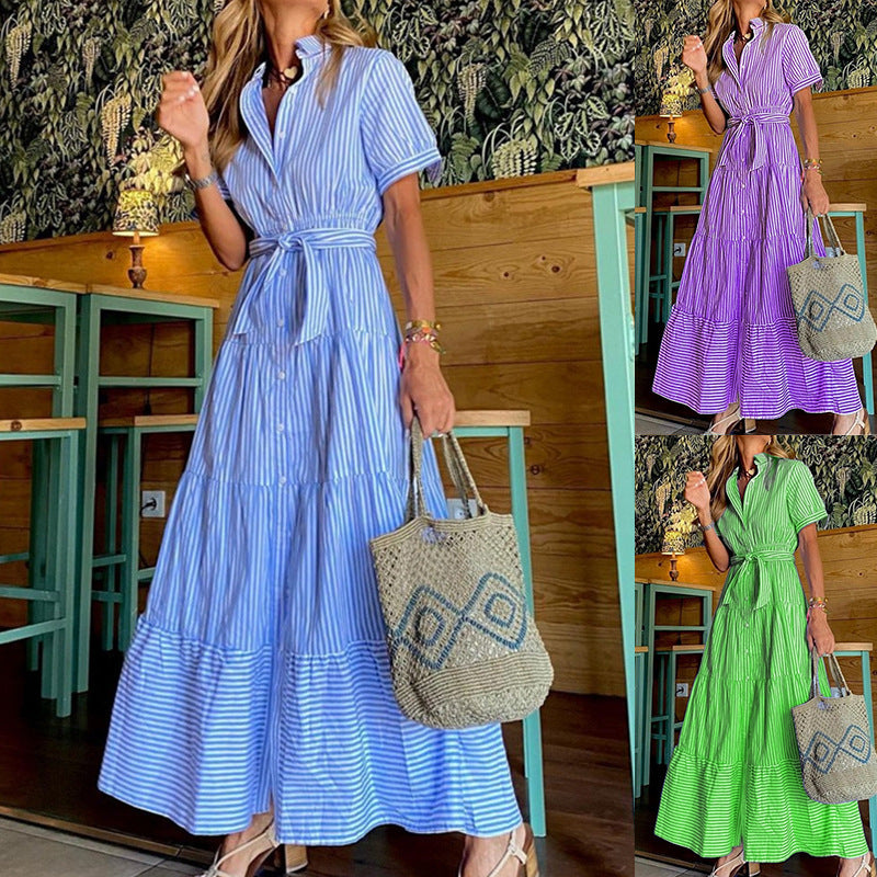Relaxed Striped Short-Sleeve Dress