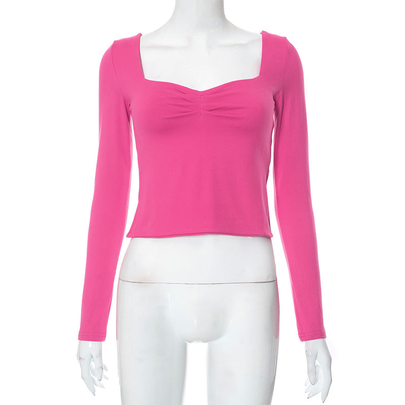 Square-Neck Long-Sleeve Crop Top