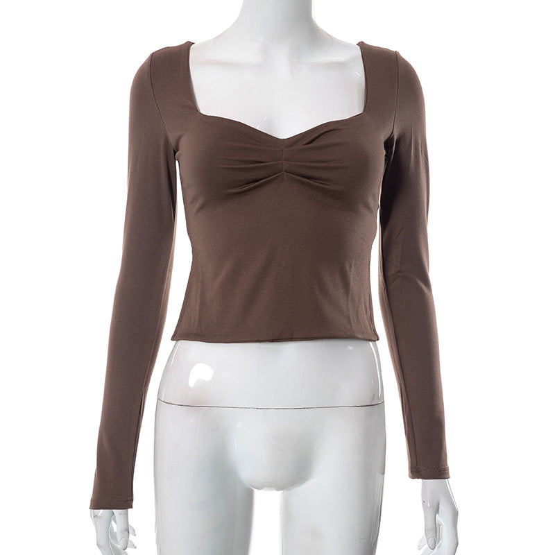 Square-Neck Long-Sleeve Crop Top