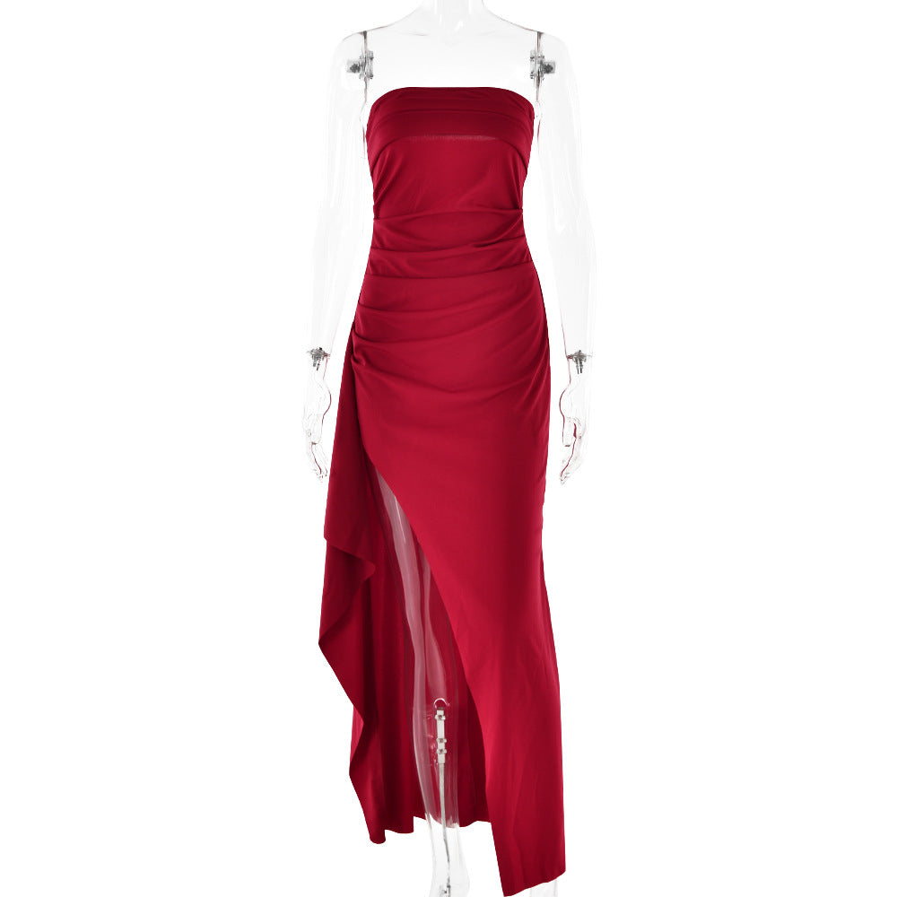 Strapless Pleated Maxi Dress