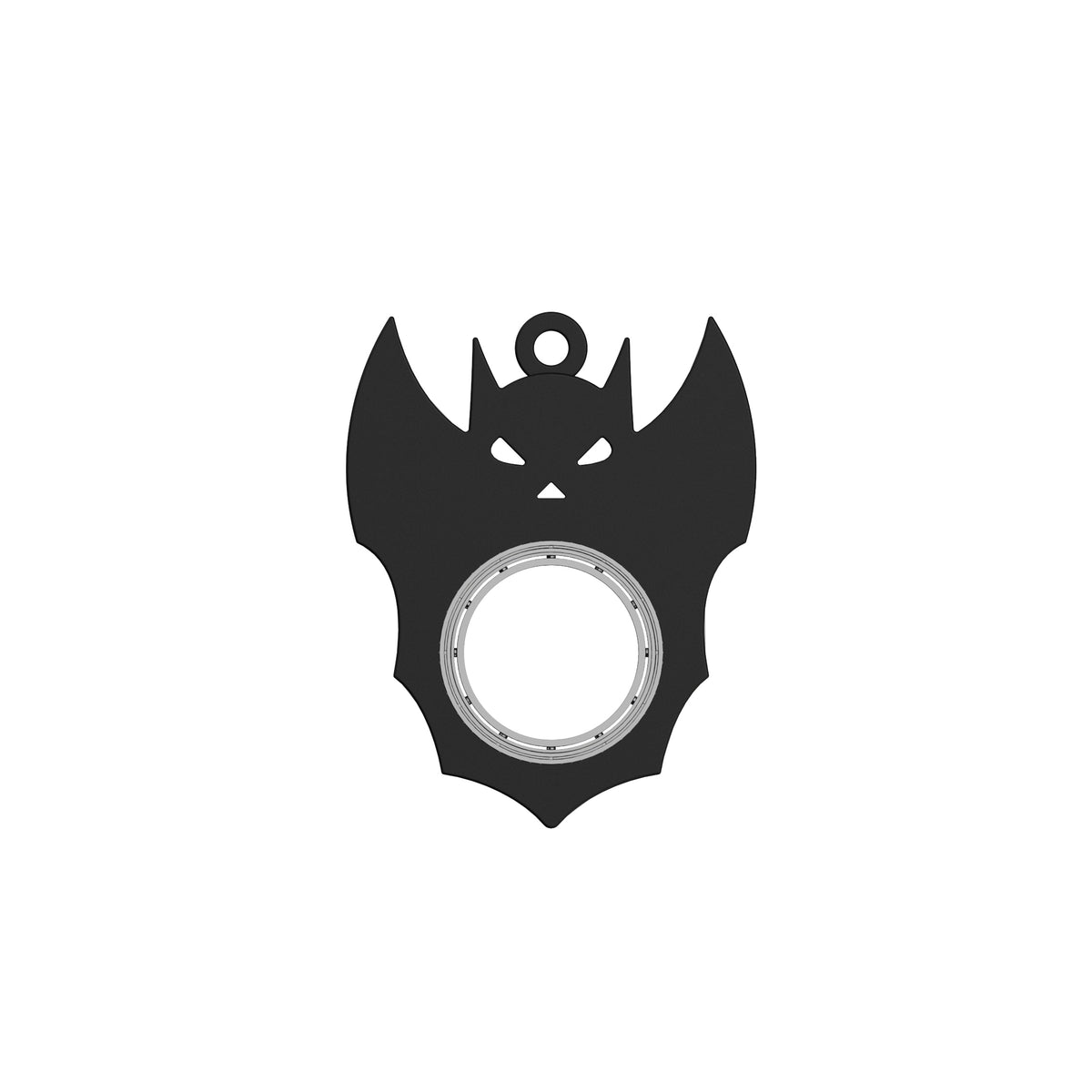 Single black bat-shaped finger spinner with a silver-colour centre ring