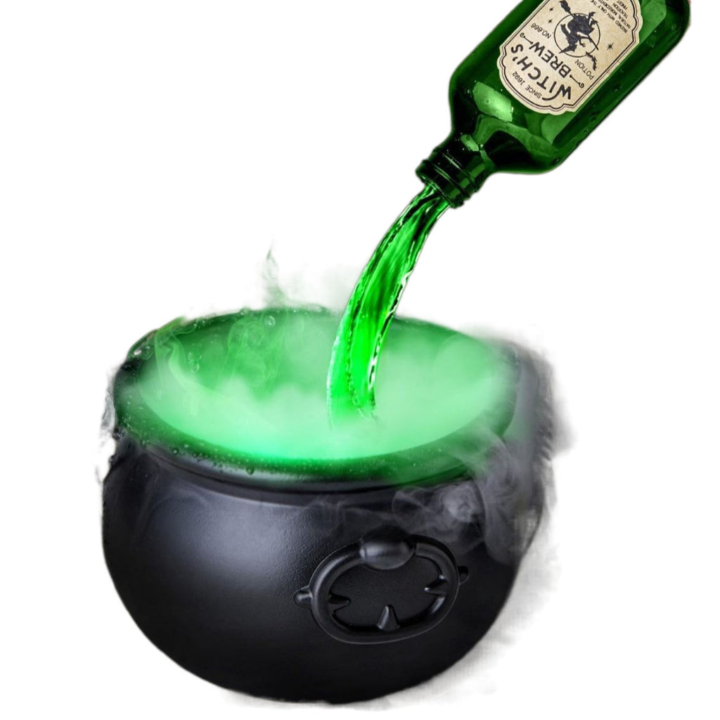 Black cauldron with a green bottle and flowing-water effect, shown on a white background.