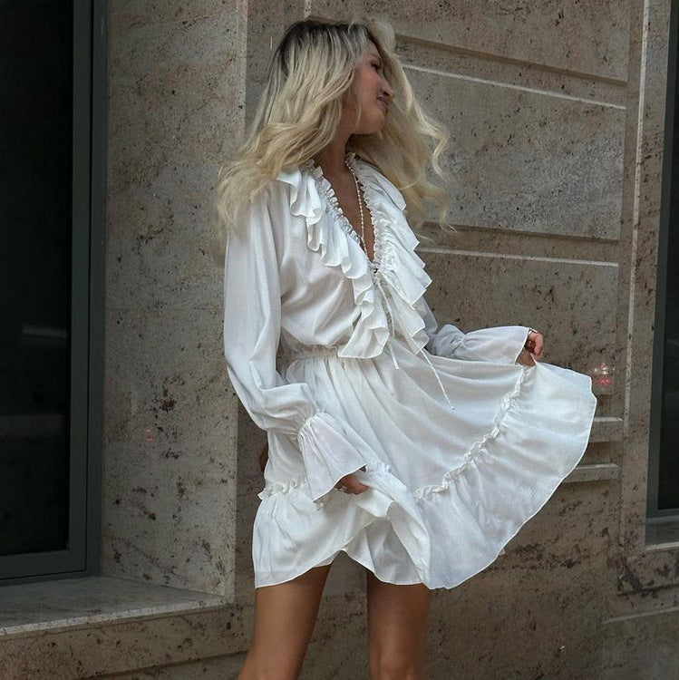 V-Neck Ruffle Mini Dress