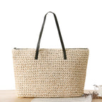 Woven Paper Shoulder Bag — Light Beige
