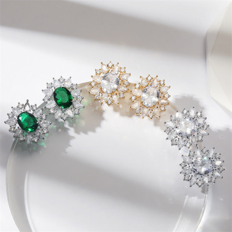Floral Zircon Stud Earrings
