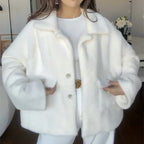 Light Khaki plush lapel jacket, worn open — front view