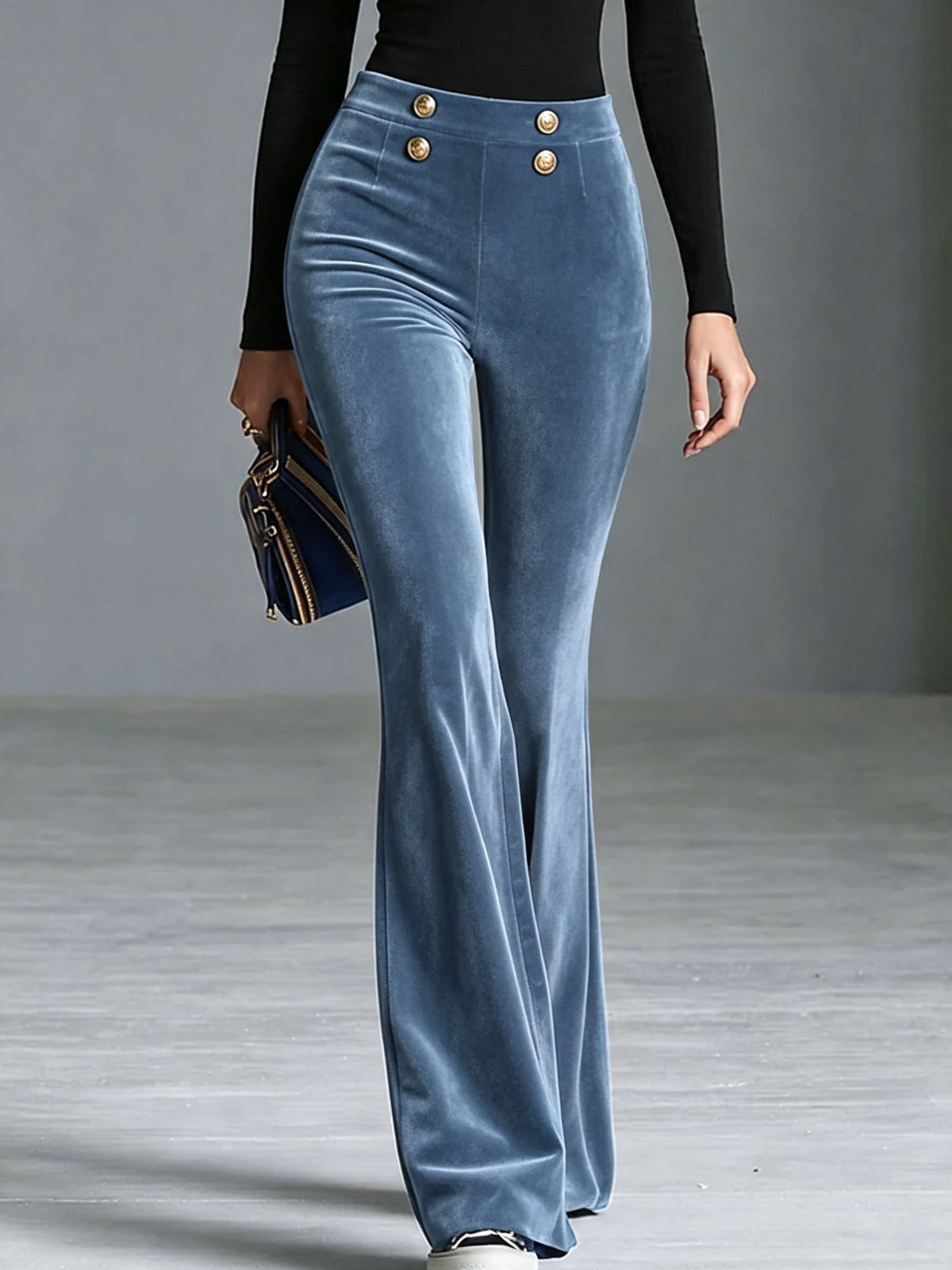 High-Waist Velvet Flare Trousers