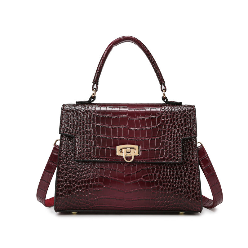 Crocodile-Effect PU Tote — Purplish Red