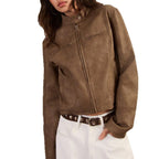 Cropped Faux-Suede Jacket