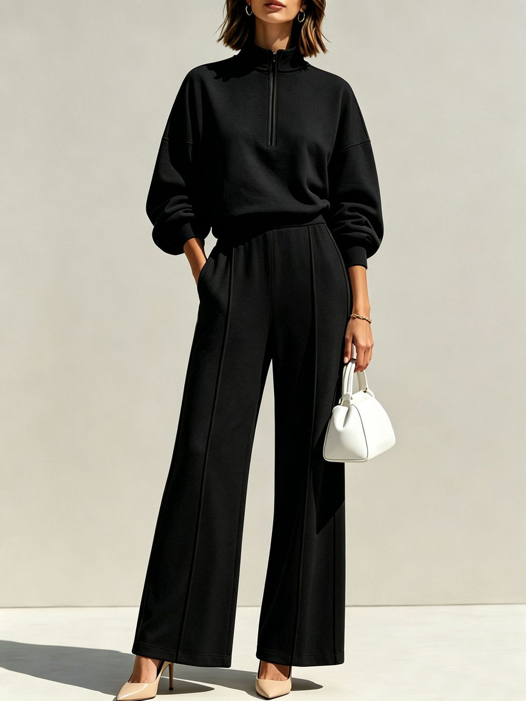 Half-Zip Hoodie & Wide-Leg Trouser Set