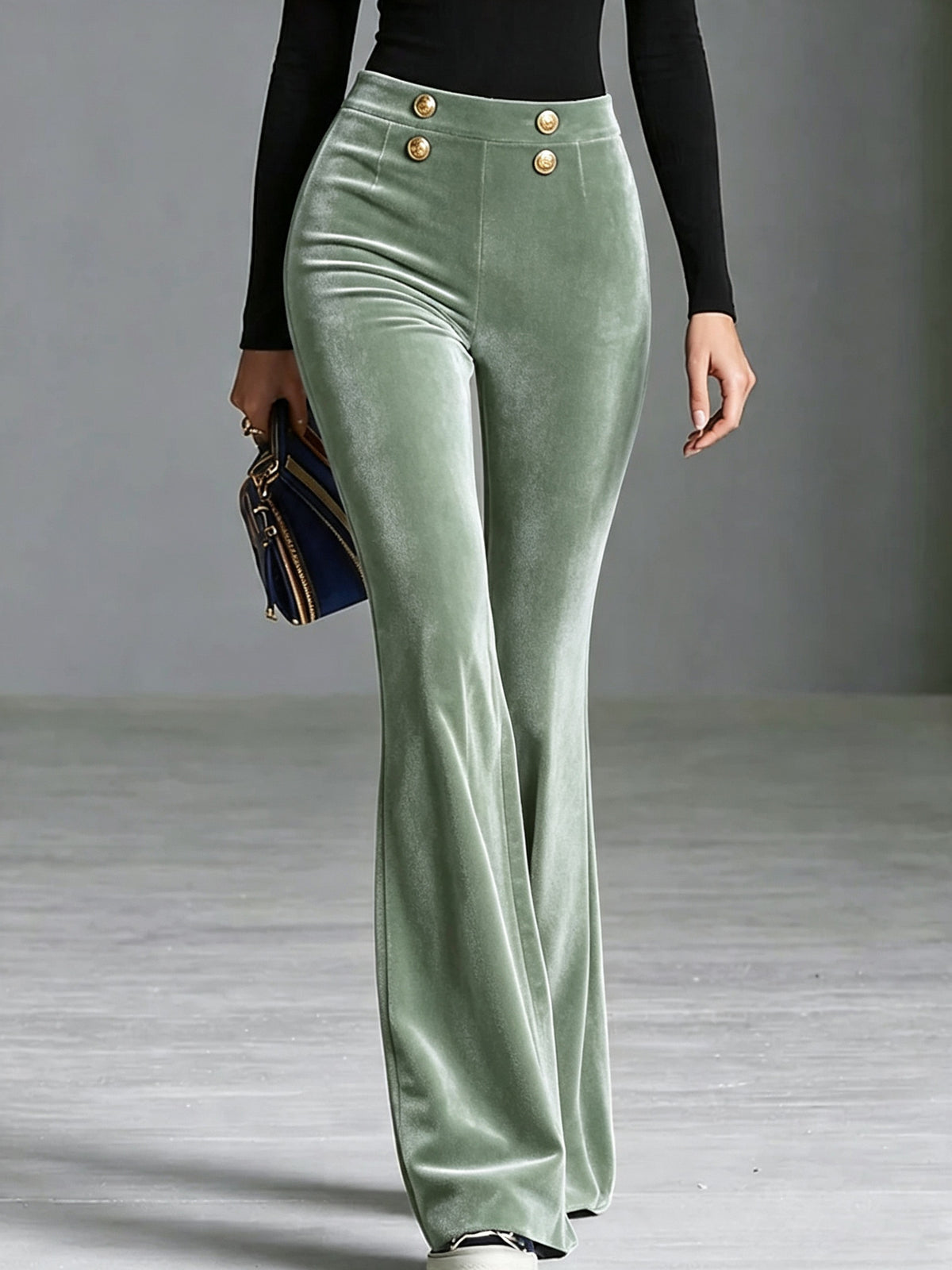 High-Waist Velvet Flare Trousers