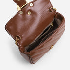 Open brown Chain Detail Shoulder Bag showing the interior and zipped divider