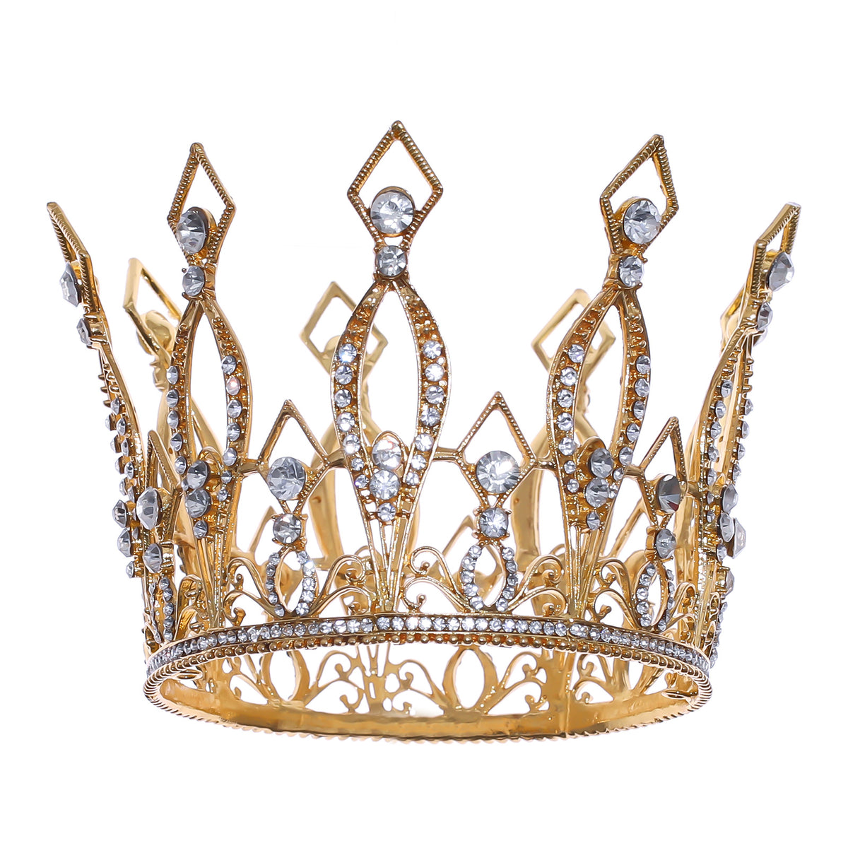 Occasion crown in Gold finish with pointed arches and clear crystal-style accents