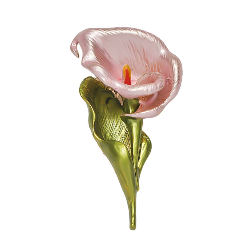 Pink Enamel Calla Lily Brooch against a white background