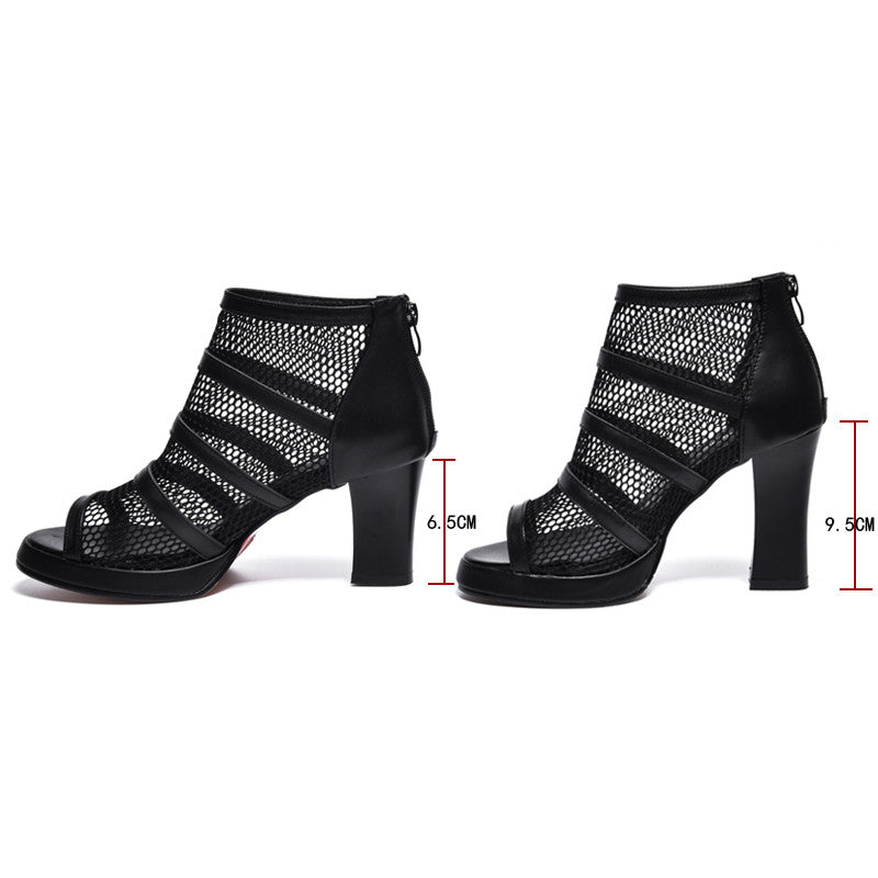 Mesh Zip-Up Block Heels